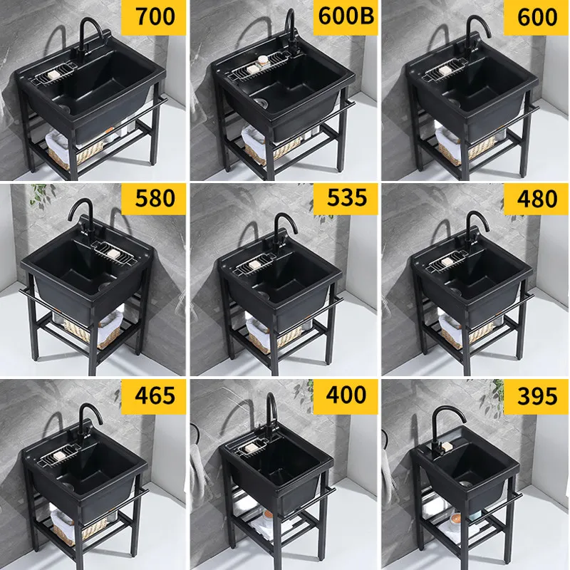 Black Balcony Stainless Steel Laundry Cabinet Deepened Laundry Pool Ceramic Laundry Basin Size Pool Sink Washbasin Single Basin