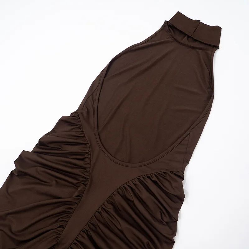 TARUXY Neckholder-Plissee-Maxikleid für Damen, ärmellos, sexy, rückenfreies Kleid, High Street, Abendparty-Kleidung, figurbetont, modisch – Detail 11