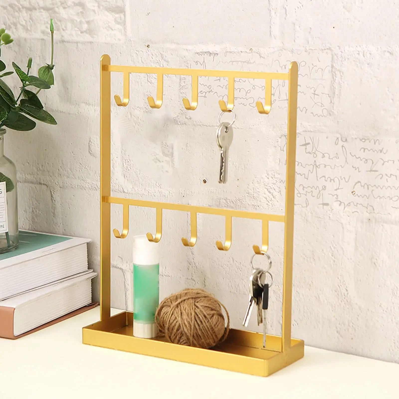 

Металлическая стойка для хранения ювелирных изделий с подносом, 10 крючков, женская стойка на дереве