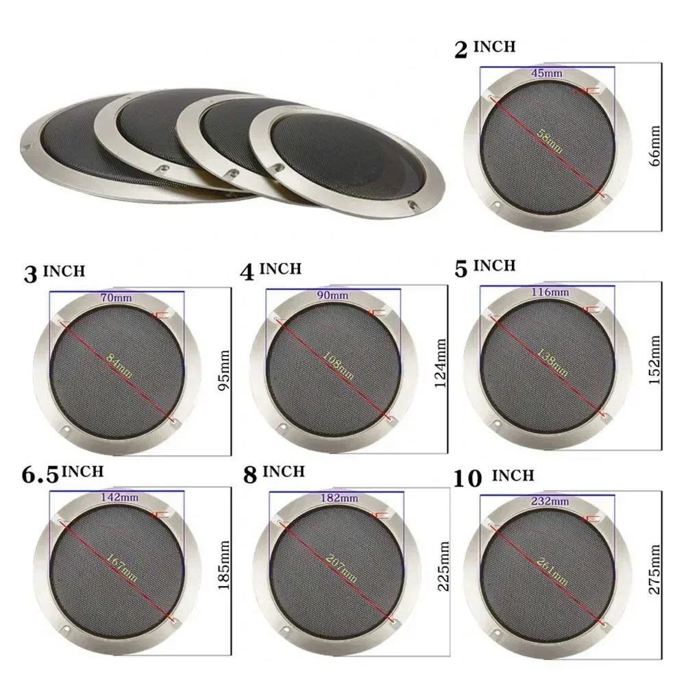 高品質のスピーカーネットカバー,2, 3, 4, 5, 6.5, 8および10インチ,車,家庭,メッシュ,プラスチックフレーム,金属,鉄