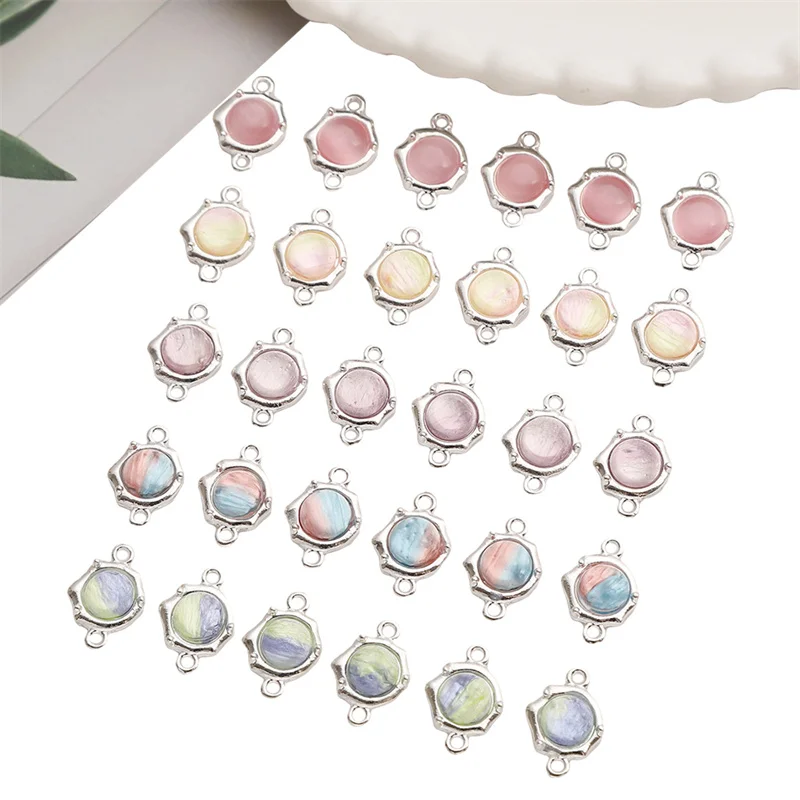 Alloy Beads Cat Eye Stone Dyed Double Hanging Pendant Beads Connectors DIY Jewelry Bracelet Necklace Earrings Accessories