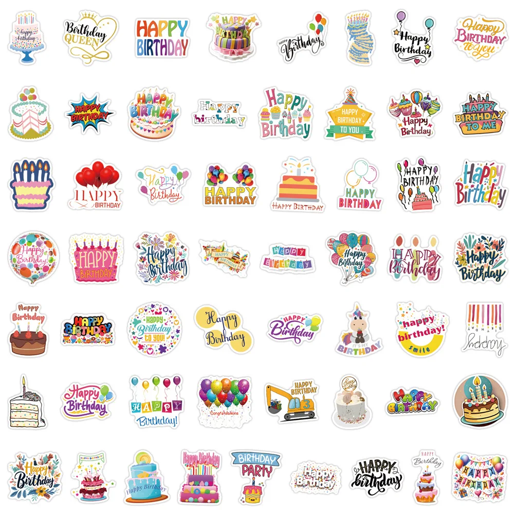55/110PCS Happy Birthday Cartoon Creative Decorative Stickers Children's Toys Gifts DIY Desk Bookshelf Guitar Doodle Decals