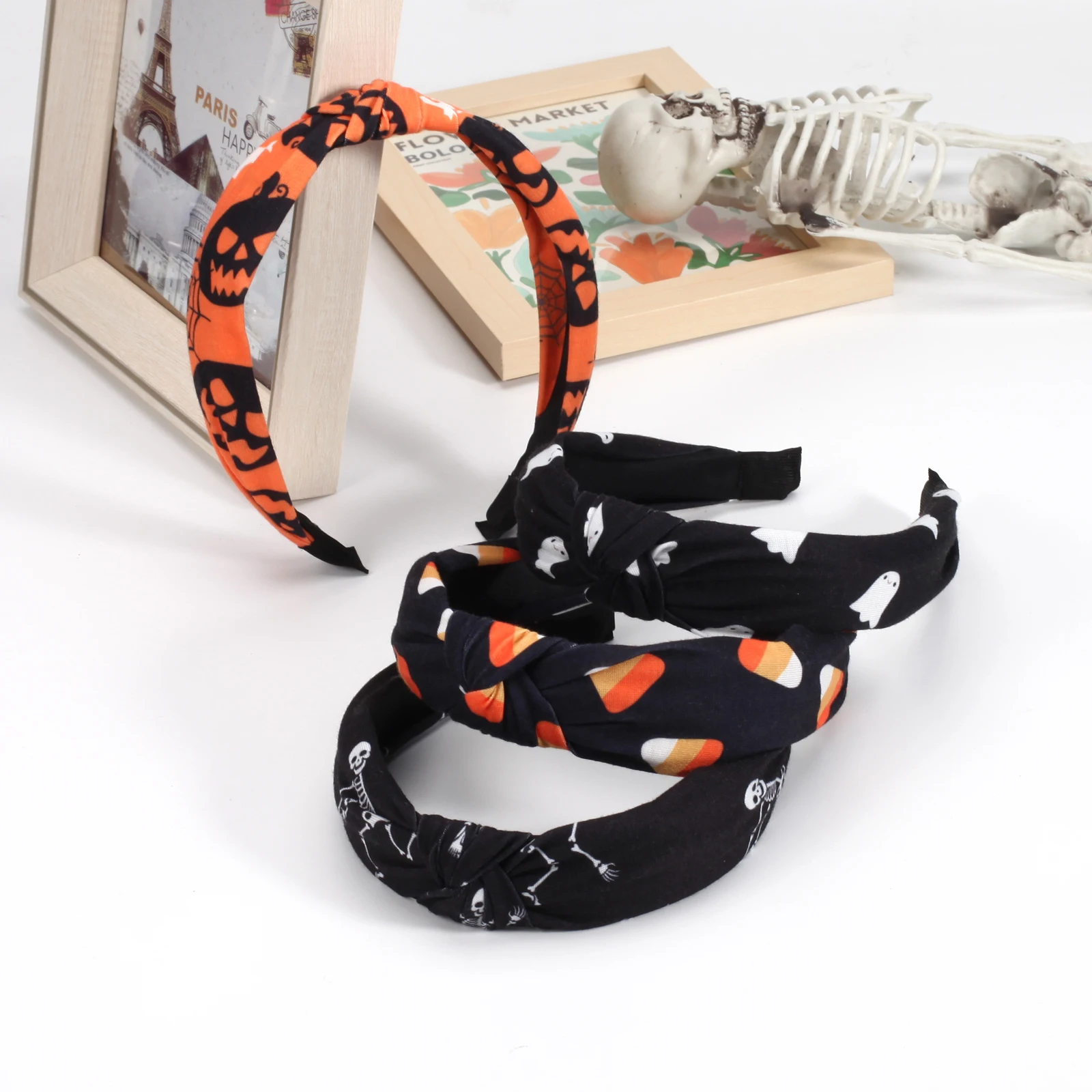 Ghost Skull, Pumpkin, Spider Web, Bat Pattern Halloween Element Hair Band Headbands for Women Girls