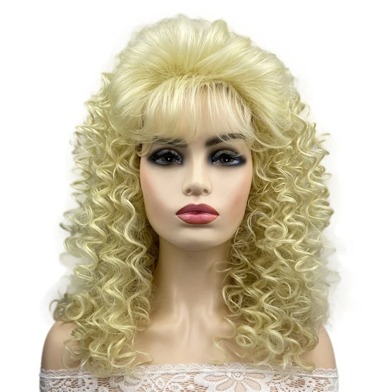 Vintage Gold Long Curly Ladies European Style Women Cosplay Wig