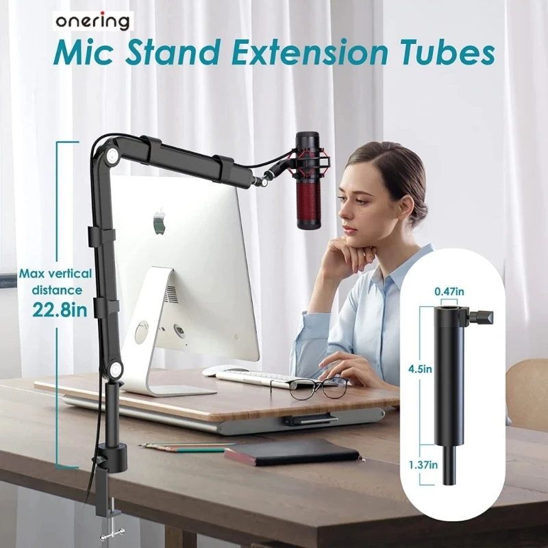 Adjustable 360 Rotatable Microphone Boom Arm Desk Stand for Radio Studio Podcast Gaming