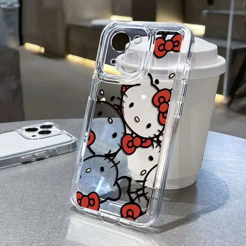 Sanrio Full Screen Lovely Hello Kitty Clear Phone Case For iPhone 16 15 14 13 PRO MAX 11 12 PRO XS XR 7 8 Plus Cartoon Kitty Y2K