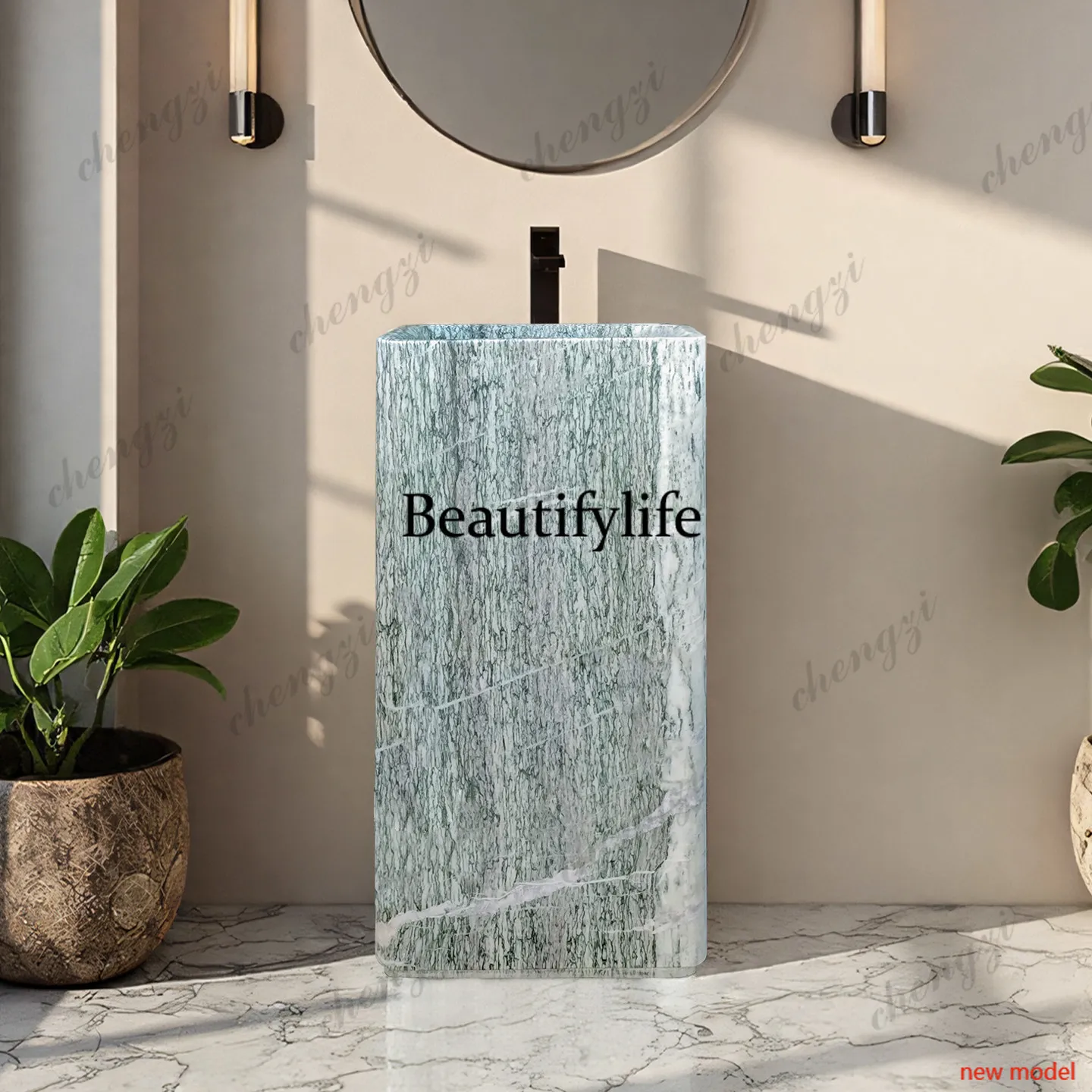 Column basin, integrated floor-to-ceiling wash basin, hotel bathroom, wash basin