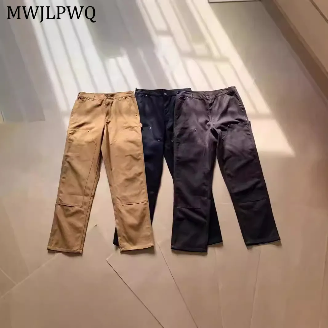 

MWJLPWQ Vibe, рабочая одежда с двойным колено, мужские уличные повседневные длинные брюки, свободные брюки унисекс, осень 2024, новинка 11105