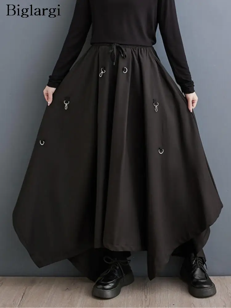 

High Waist Spring Long Pant Women Irregular Ruffle Pleated Fashion Loose Ladies Trousers Wide Leg Black Woman Pants