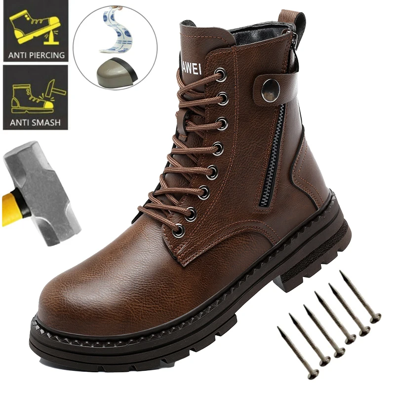 High Top Waterproof Shoes Work Safety Boots Anti-smash Puncture-Resistant Working Botas Construction Shoes For Men
