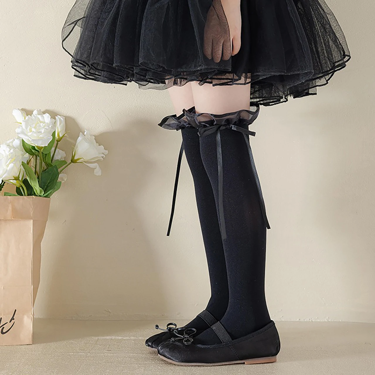 Princess Girls Knee High Socks Summer Silk Long Tube Sock Sweet Ballet Lace Bow Stockings for Boots Decoration Lolita Kids Socks