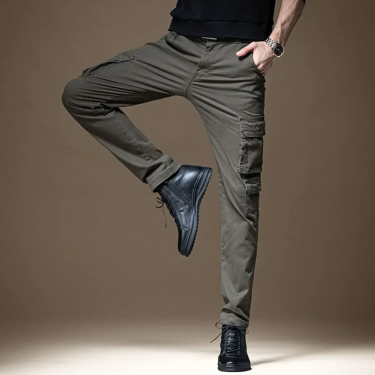 Pantalones Hombre Pantalones Cargo Delgados Negros Para Hombres Sueltos Lujo Coreano Con Alta Calidad Largo Nuevo En Diseñador Oversize Más Barato