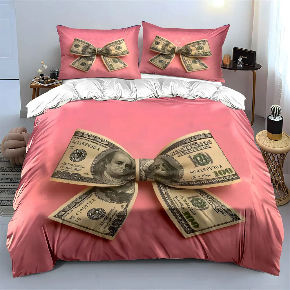 

Dollar bow on pink background Print Soft Comfortable Duvet Cover Bedding Set Included 1*Duvet Cover 2*Pillowcases Luxury Gift