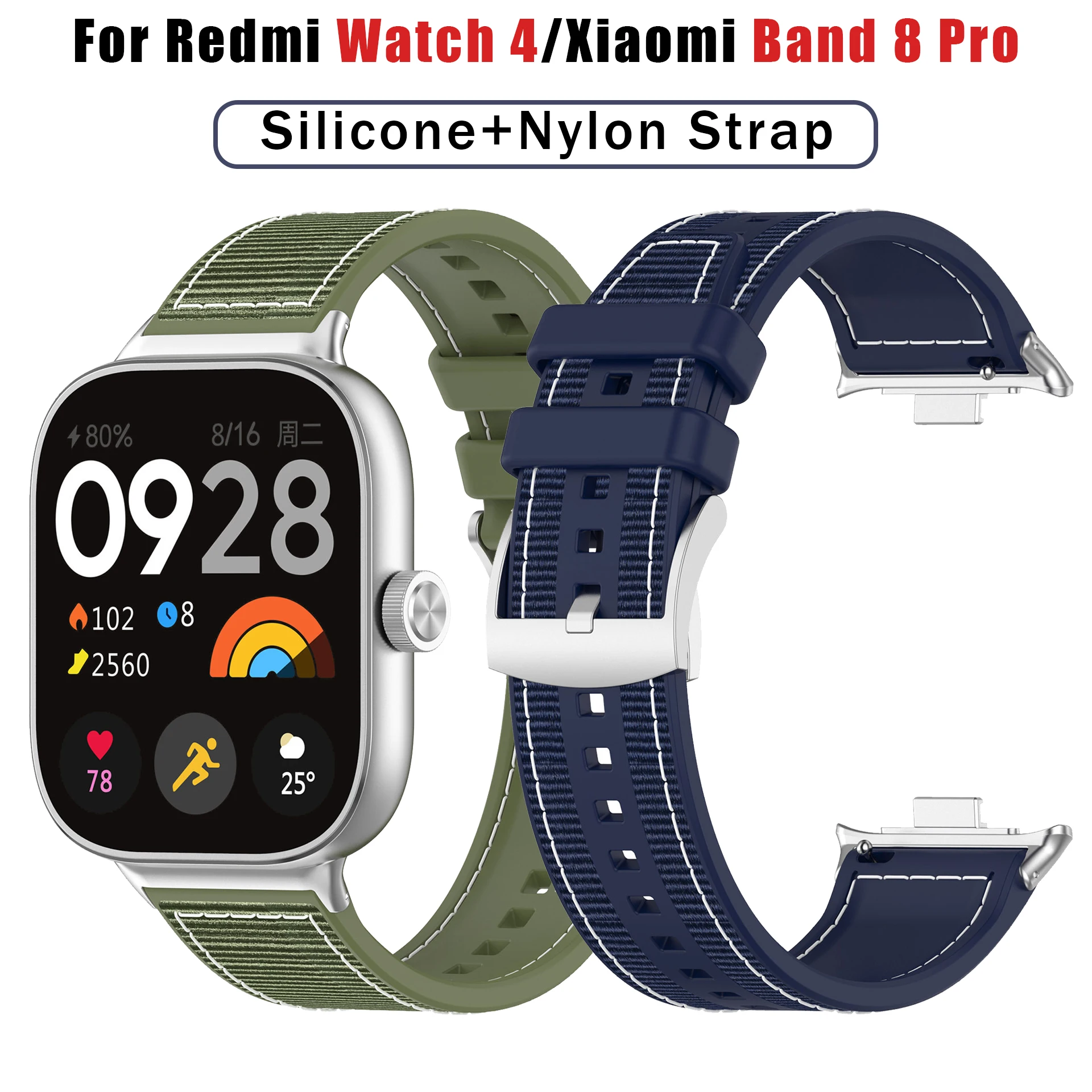 Replacement Strap Silicone+Nylon Braided Watchband Bracelet Accessories Smart Watch for Redmi Watch 4/Xiaomi Band 8 Pro