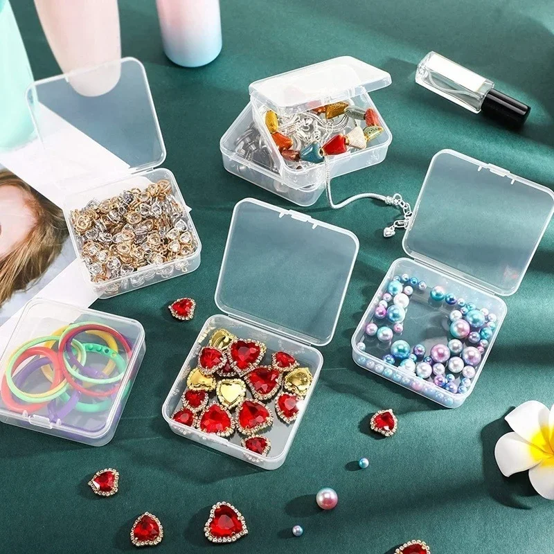 48Pcs 4.3*4.3*2Cm Mini Clear Plastic Opbergdoos Containers Met Deksels Lege Scharnierende Dozen Voor kralen Diy Craft Sieraden Maken
