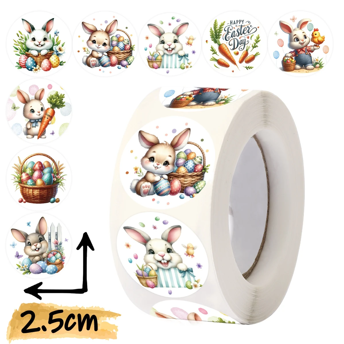 500 Stück Osterhasen Runde Aufkleber Cartoon-Hasen Ostereier-Aufkleber Etiketten für Osterpartys, Umschläge, Geschenke, Siegelaufkleber – Detail 7