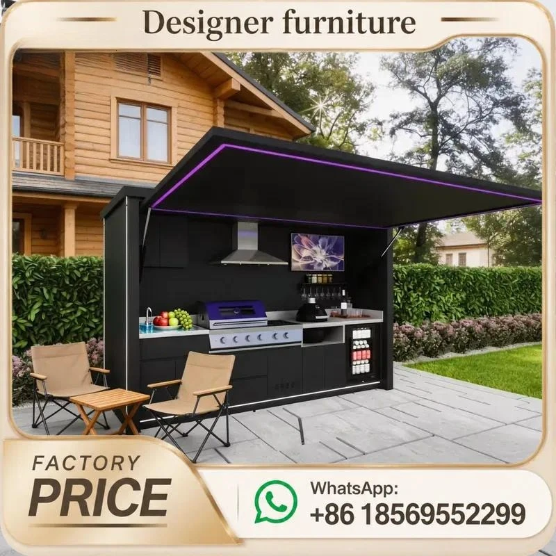 Marine Grade Stainless Steel Electric Hydraulic Lift Built In BBQ Grill Sink Fridge For Villa Resort Outdoor Kitchen Luxury
