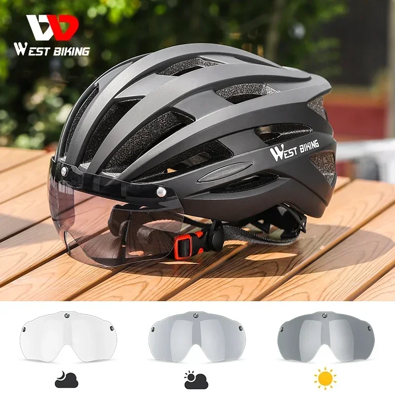 Ultralight Cycling Helmet Men Women With LED Light Goggles Lens Bicycle Helmet MTB Road Racing Bike Sports Helmet