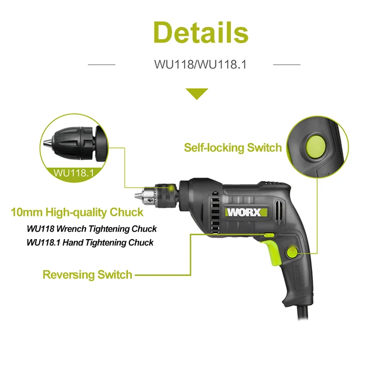 220V เกรดอุตสาหกรรมไฟฟ้าเจาะ WU118 WU118.1ในครัวเรือนแบบมีสายมือสว่านไขควงไฟฟ้าสว่านปืนพกเครื่องมือเจาะ