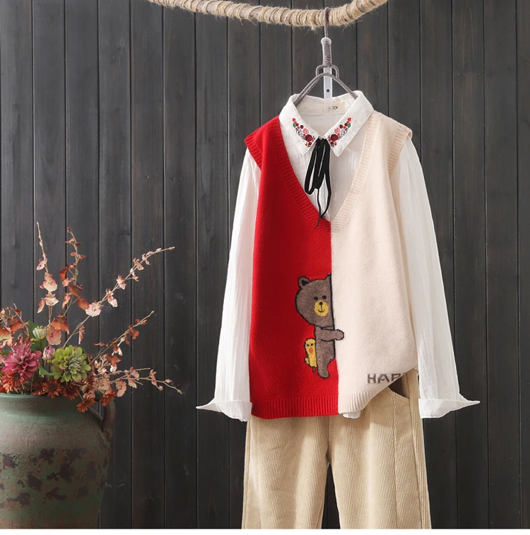 เสื้อกั๊กถักทรงวี ผู้หญิง ทรงหลวม เสื้อกั๊กฤดูหนาว แฟชั่น ใส่เป็นเสื้อตัวในหรือตัวนอก ช่วยลดอายุ  ทันสมัย  เสื้อแจ็คเก็ตผู้หญิง