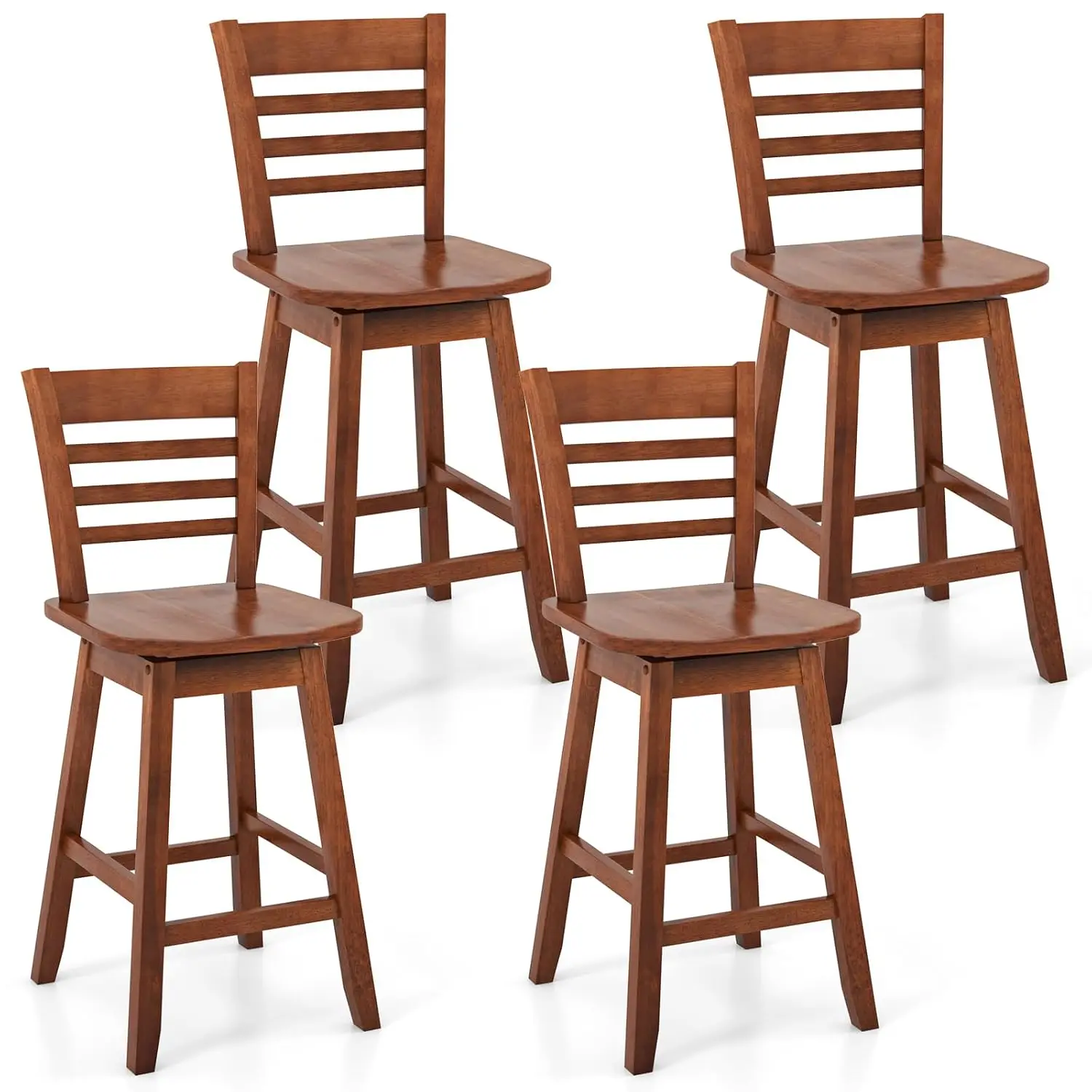 Swivel Counter Height Bar Stools 4-Pack with Hollow Backrest, Contoured Seat & Footrest for Kitchen Island, Pub, Bistro, Cafe, W