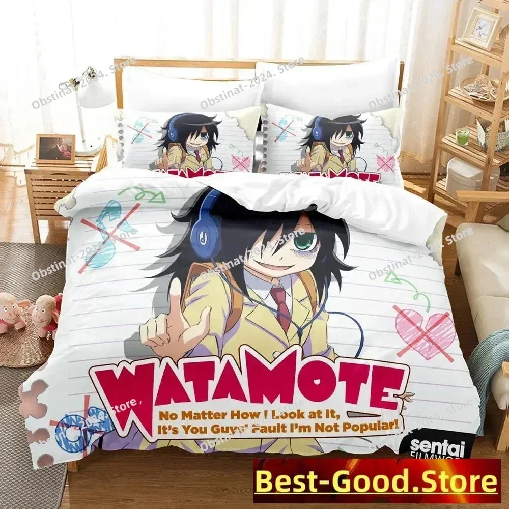 Juego de cama Watamote 2023, juego de cama individual doble tamaño Queen King, juego de funda nórdica para dormitorio de niño y adulto, cama de Anime