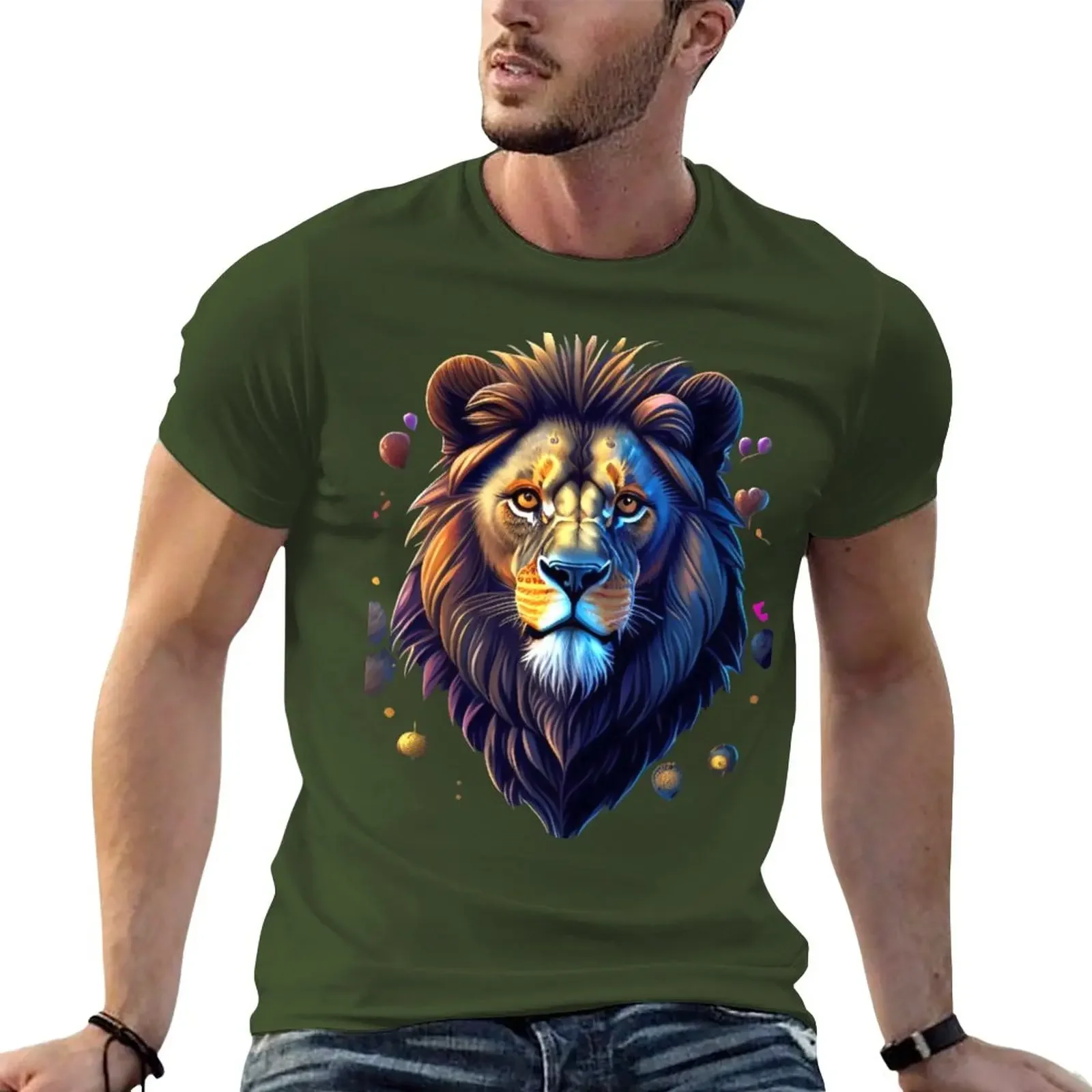 

New Gold lion head design T-Shirt anime figures plain mens t shirt