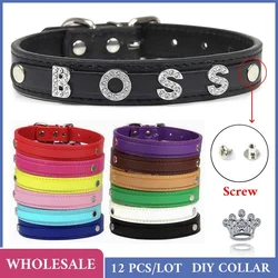 12 PCS Wholesale Plain PU Leather DIY Name ID Dog Collar Custom Letters Charms Puppy Cat Neck Strap Collars for Small Medium Dog