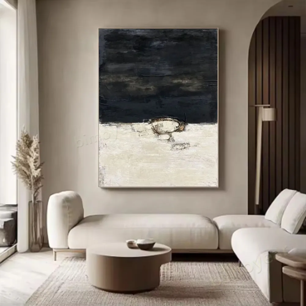 

100% hand drawn black and white abstract oil painting original wall painting home living room decoration paint interior aestheti