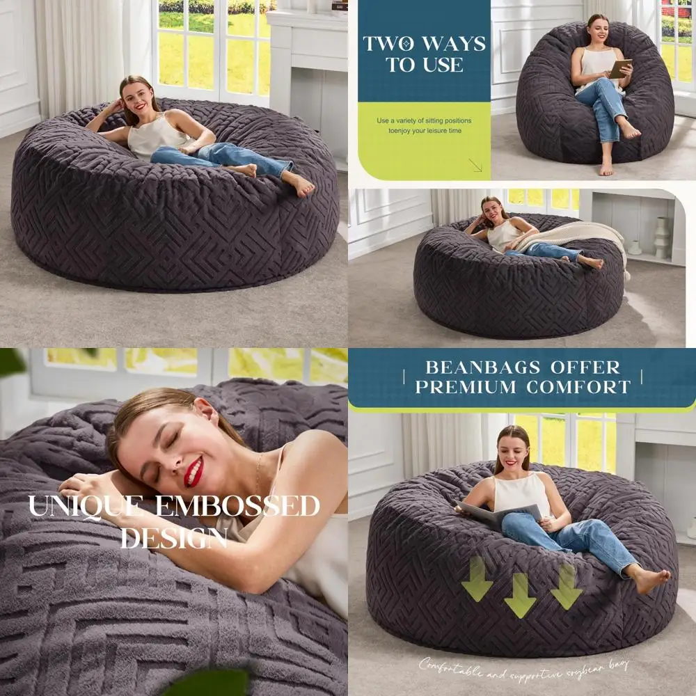 

Luxury Adult Bean Bag Chair with Plush Embossed Cover and Included Filler, Oversized Comfort for Relaxation