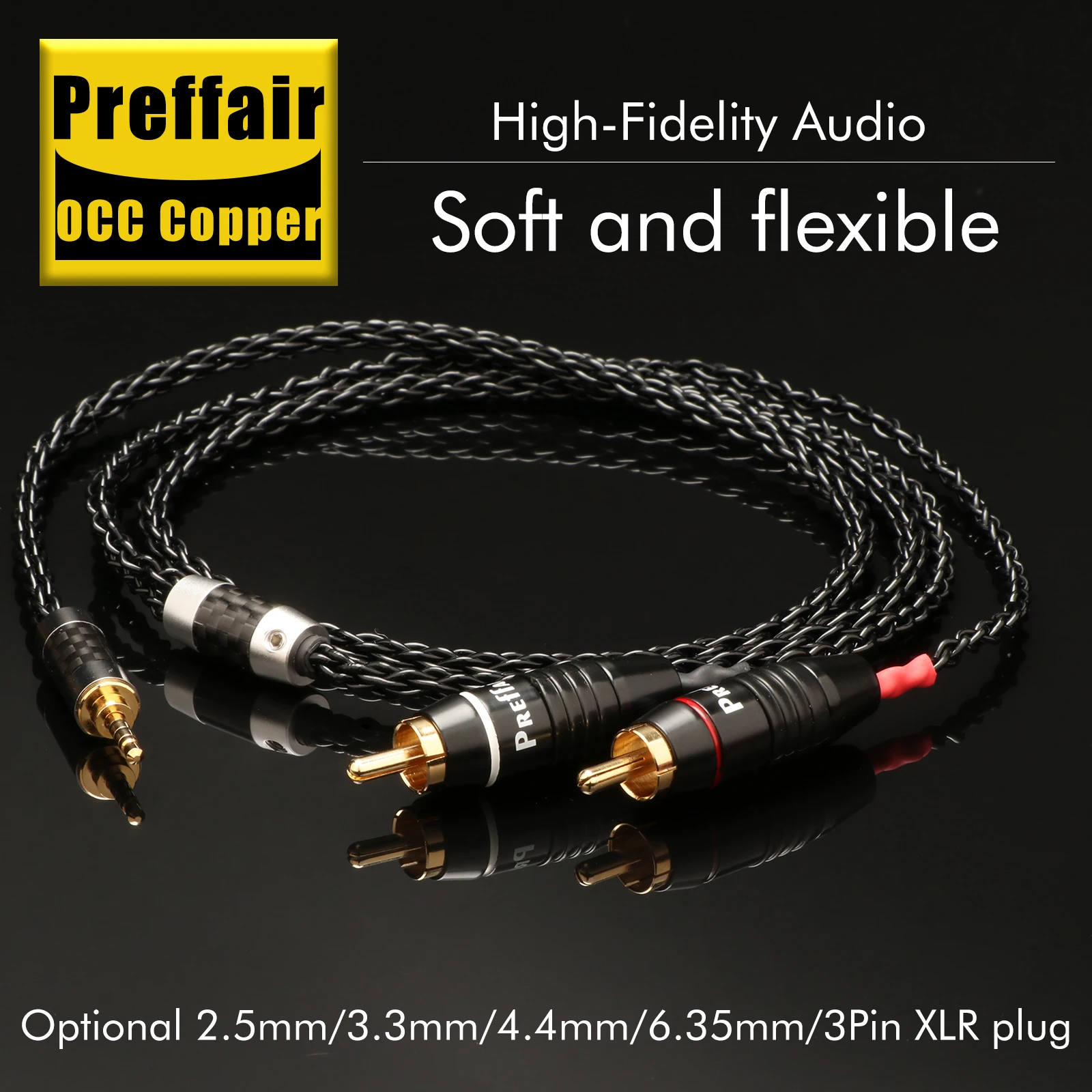 Preffair 2,5/4,4/6,35 mm/4-poliges XLR-auf-2-RCA-Stecker-Splitter-Audiokabel E516 OCC versilbertes Kabel für Ipad/Player/DAC – Detail 5