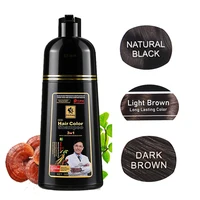 Champú para teñir el cabello de larga duración 3 en 1, champú para teñir el cabello negro para mujeres y hombres, cubierta de seguridad a base de hierbas naturales, crema para el cabello blanco y gris