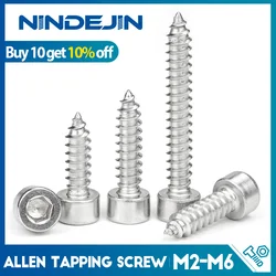 20/55pcs M2 M2.6 M3 M4 M5 M6 Hexagon Hex Socket Cap Head Self Tapping Screw Stainless Steel Allen Tapping Screw for Speaker