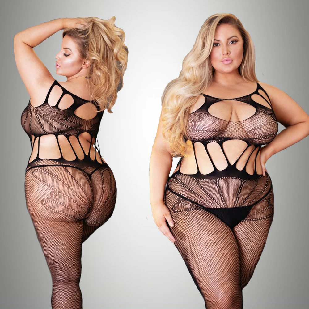 Plus Size Pornographic Underwear One Piece Tights Women\'s Transparent Open Crotch Sexuality Dress Perspective Stockings Mesh