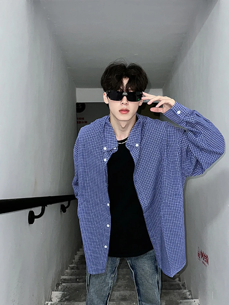 

Retro American Plaid Long Sve Men's irt Spring Autumn Couple Sle Casual Cotton Polyester Blend Iron Free Faion