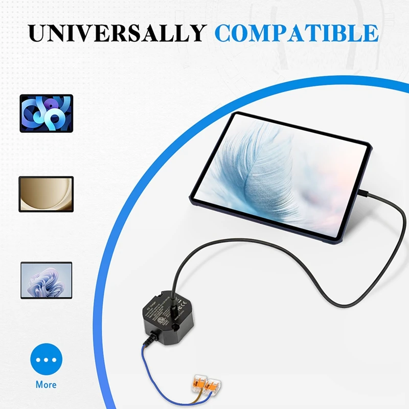 AC to USB C Adapter Flush Wall-Mounted Power Supply for USB-C Tablets 5-20V with Output 30W Charger for AC-USBC-EU-A07G view 6