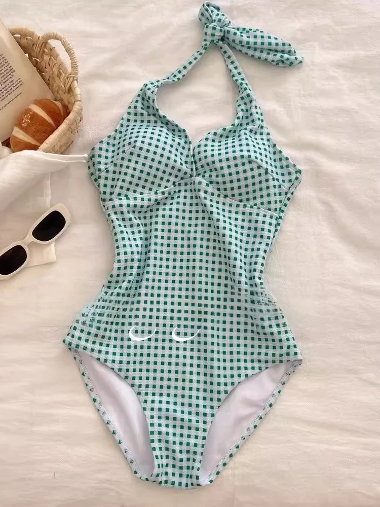 

Sexy Bal een Plaid Swimsuit Beach Thermal Vaion Cover up Slimming Design Casual Swimwear for Women