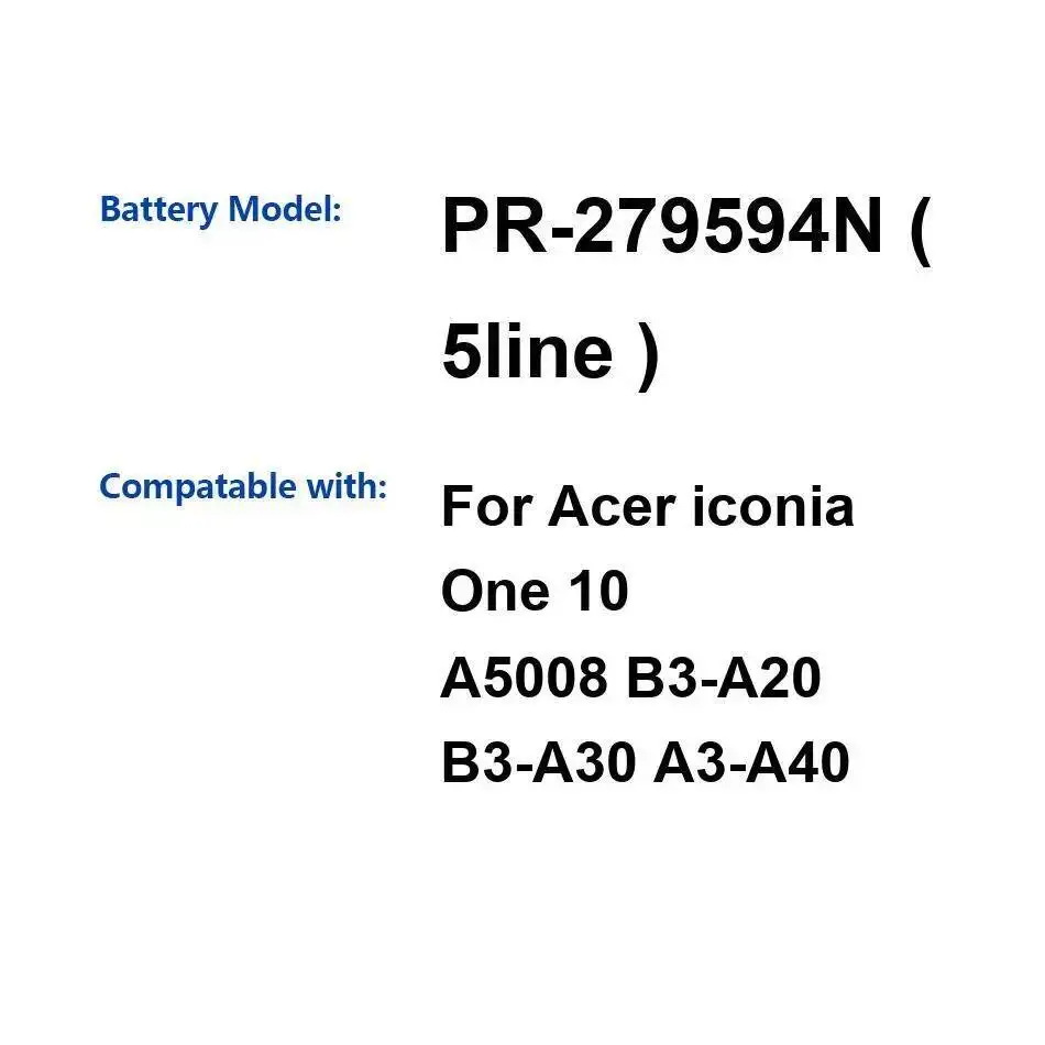 

Для Acer Iconia One 10 A5008 B3-A20 B3-A30 A3-A40 PR-279594N 5-линейный аккумулятор для ноутбука, 6100 мАч, долговечный