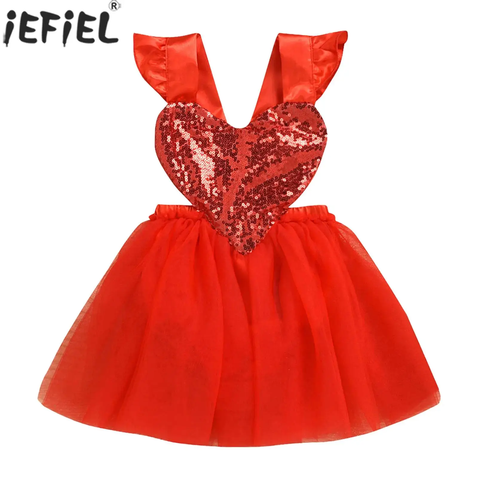 

Детский нарядный комбинезон-платье для девочек без рукавов с пайетками в виде сердца, открытой спиной, из фатина, для фотосессий, на День святого Валентина, день рождения, балов