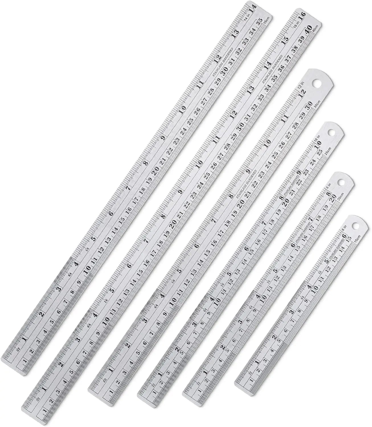 

Stainless Steel Ruler Set, 6 pcs with 6" to 16", Imperial & Metric Markings for Drawing and Engineering