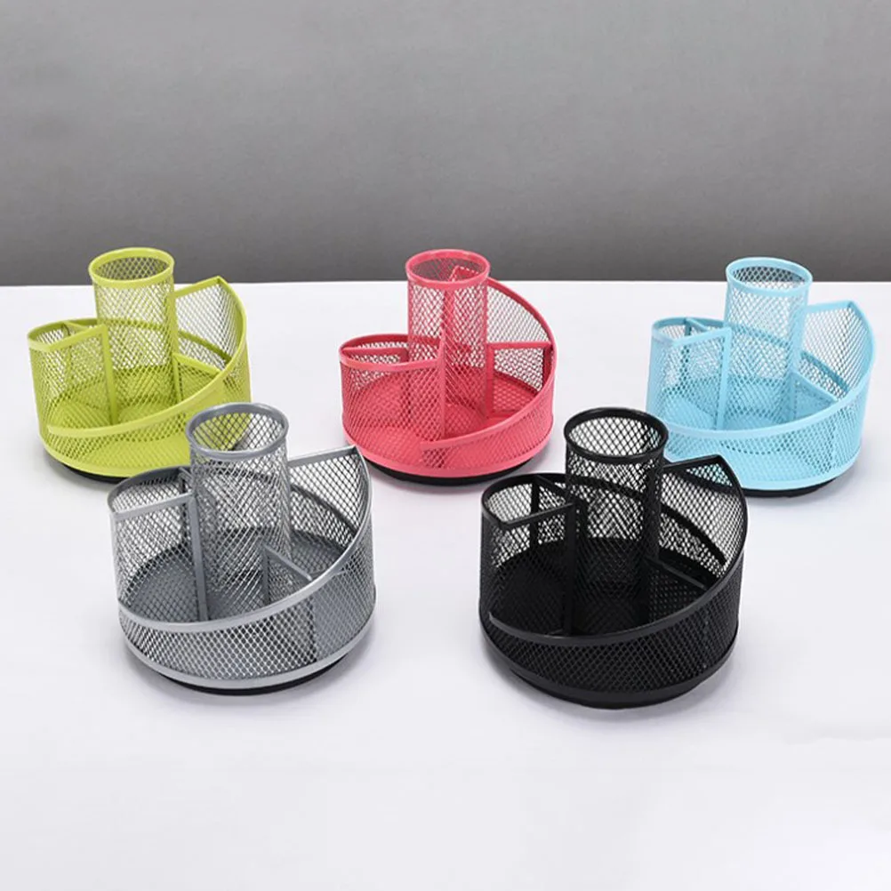 

360-Degree Rotating Pen Holder Metal Desktop Organizer Non-Skid Bottom Multi-Compartment Storage For Office School Art Supplies