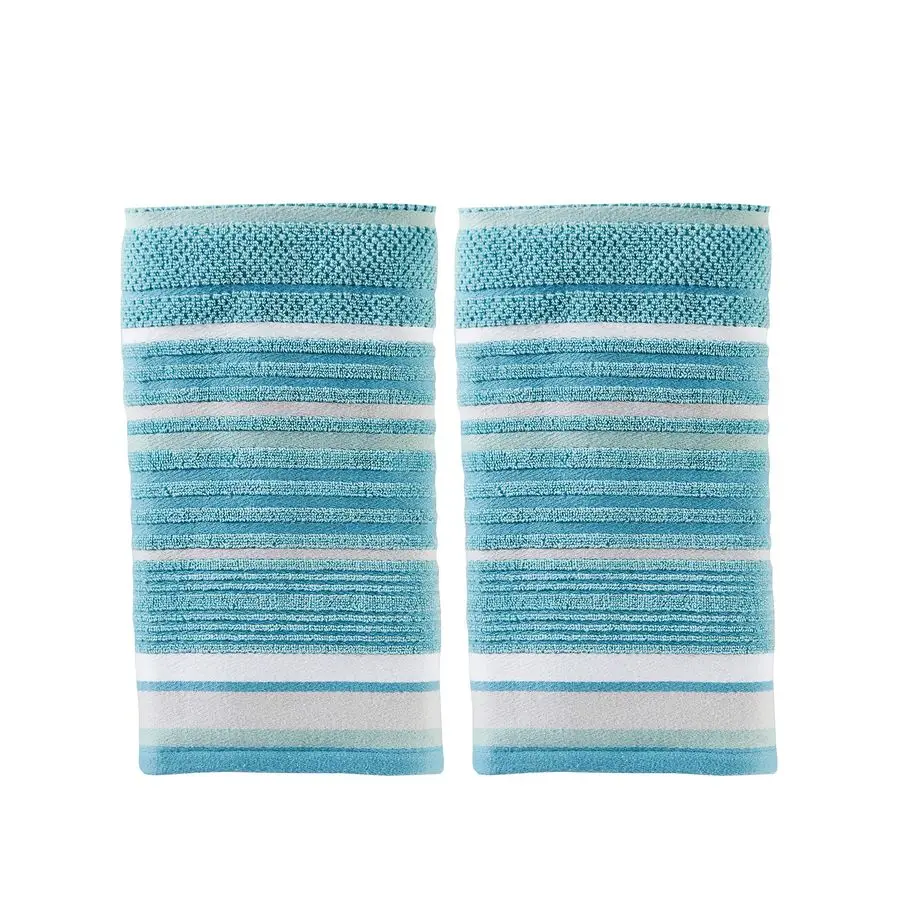 

Seabrook Stripe 100 Cotton Premium 2Piece Hand Towel Set, 550 GSM, Soft Absorbent Jacquard, for Bath Kitchen, Teal