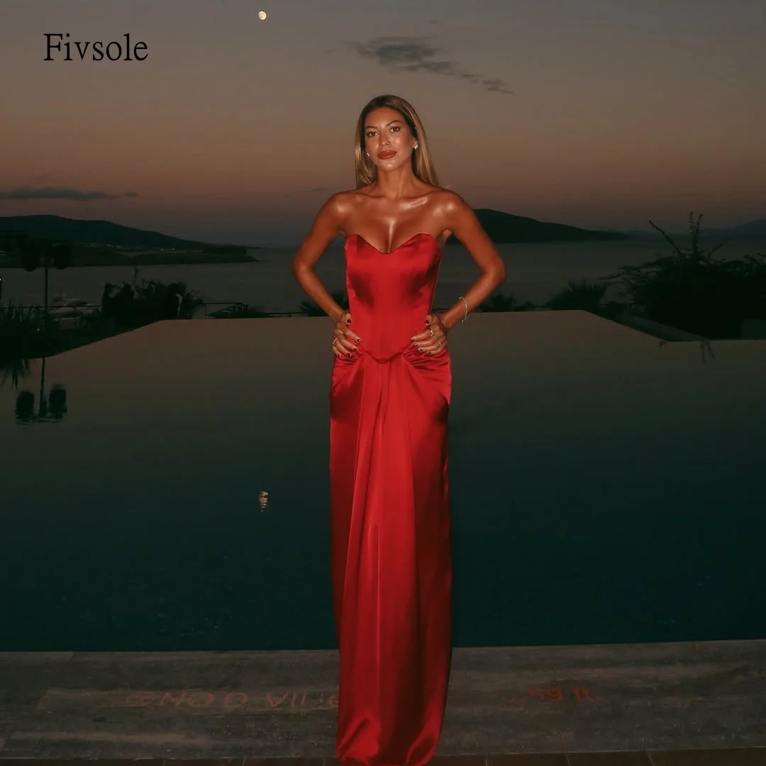 

Fivsole Simple Red Satin Mermaid Prom Gowns Sweetheart Neck Party Gown Floor Length Midi Evening Dress Customized