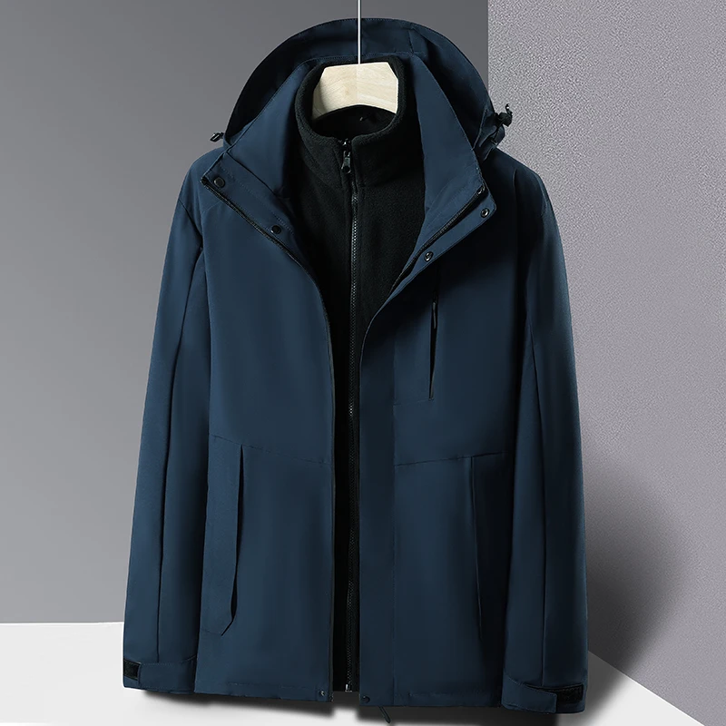 

Men's 3-in- Detachable Jaet Windproof Outdoor Climbing Thiened Fce Lined Jaet Winter Mountain Climbing Cotton Coat