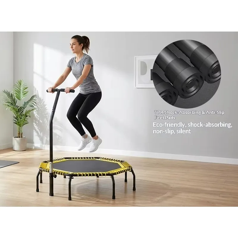 

Foldable Fitness Trampoline Adjustable Handrail Home Gym Rebounder 2026