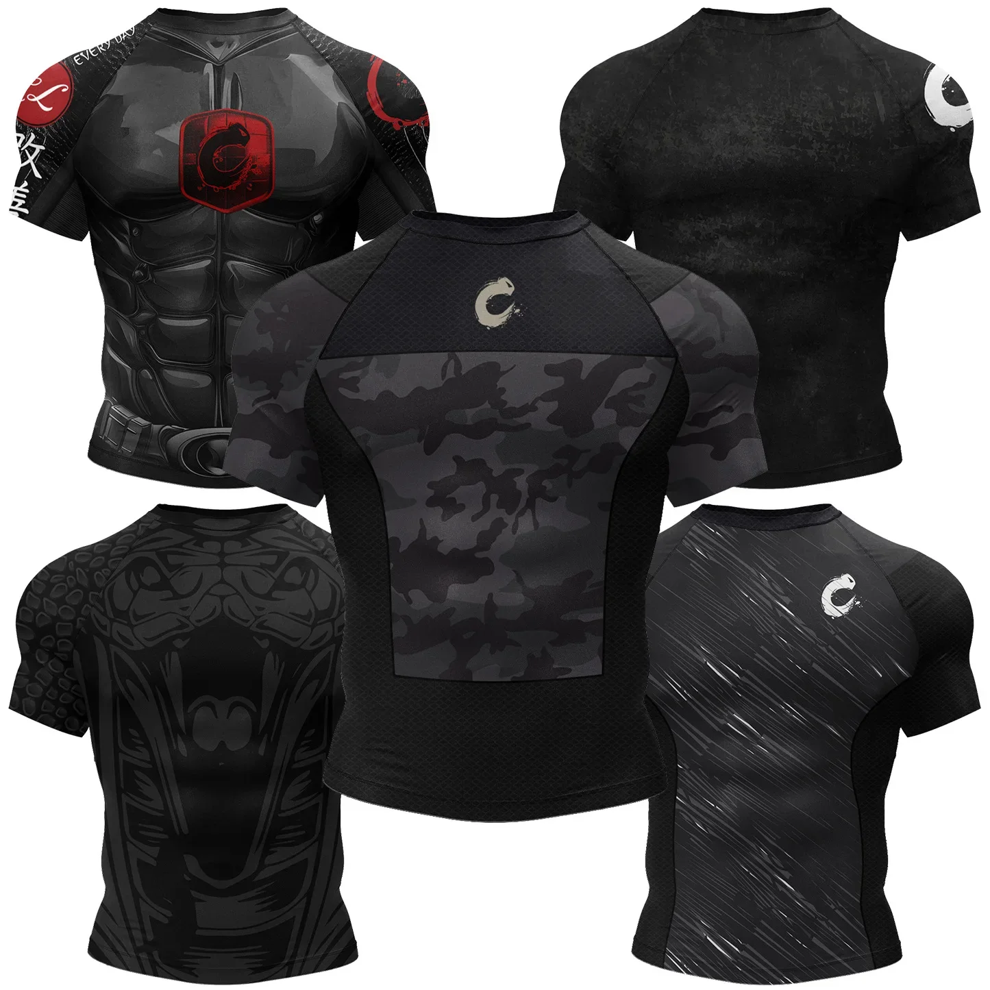 

Men's Compression Sport Shirt Short Sleeve Quick Dry Fit Training Boxing MMA Muay Thai Jiu Jitsu Tops Fitness Workout Gym Shirts