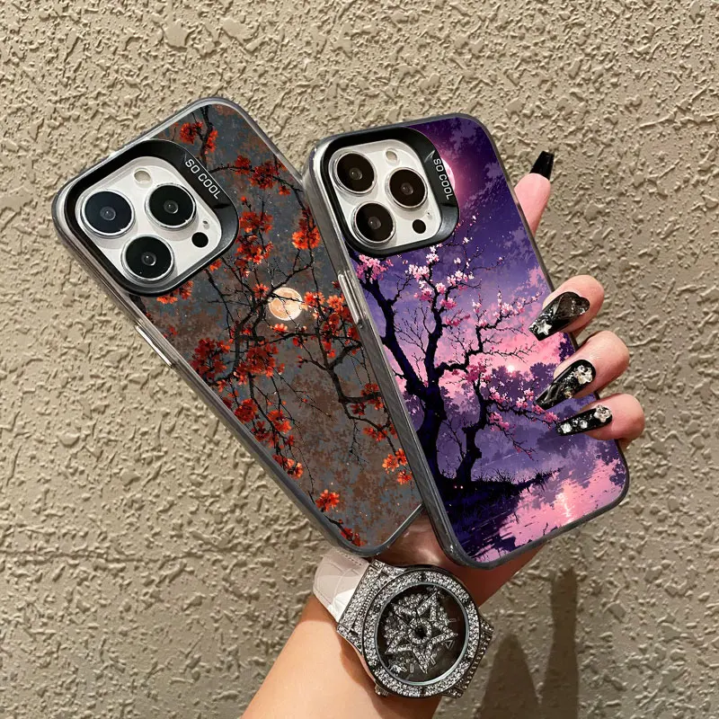 Creative Scenery Pine Tree Shadow Under Moon Laser Phone Case For Samsung Galaxy S25 S24 S23 S22 Ultra Plus S21 S23 S24 FE Cover