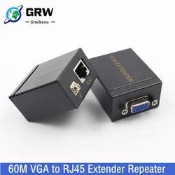 Grwibeou 1 Pair Receiver Transmitter VGA to RJ45 Extender Repeater by Cat5e/6 up to 60M VGA UTP for PC Laptop Computer Projector