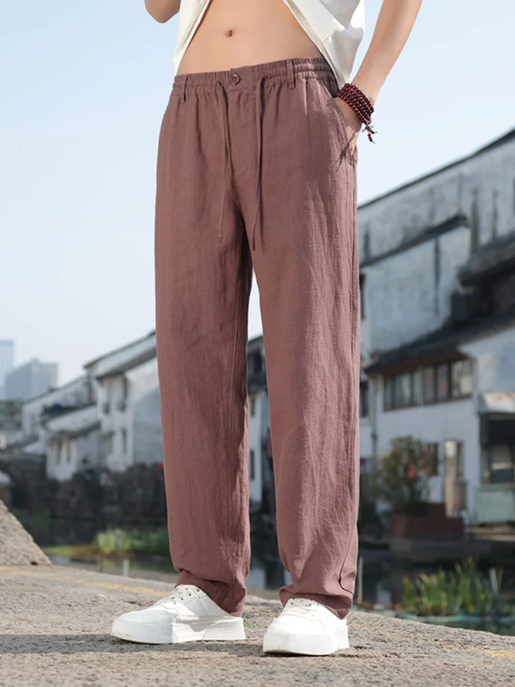 

Men's Summer Thin Cotton Linen Casual Pants Loose Fit Straight Leg Breathable Comfortable Lightweight Classic Chinese Sle