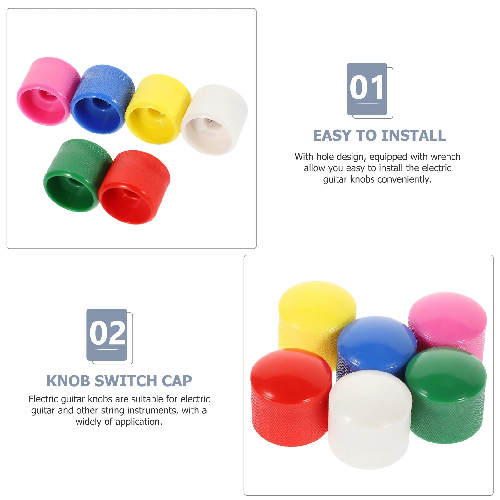 

6pcs Electric Guitar Volume Knobs Hole for Bass Control Caps Parts Suitable Guitars Instruments White Yellow Red Green Blue Pink